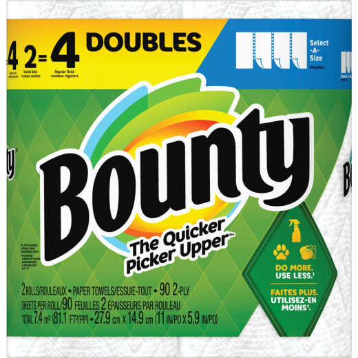 Bounty Select-A-Size Paper Towels, 2 Double Rolls, White, 90 Sheets Per Roll